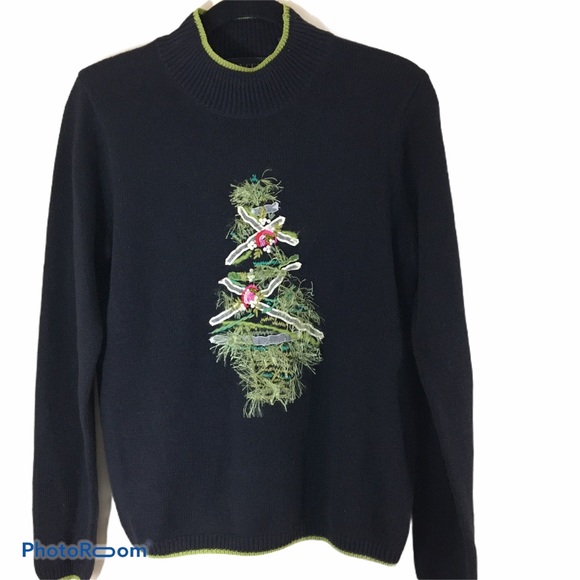 Christmas Sweater With Mixed Media Tree Sz S - Picture 1 of 3